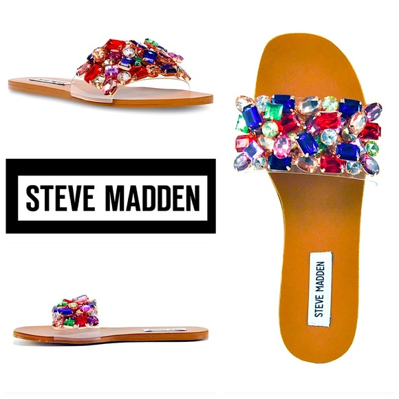 Steve Madden Shoes - EUC Steve Madden jeweled rainbow flat slides, size 11